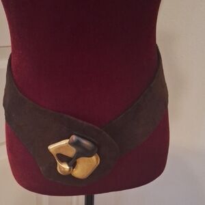 Women’s Brown Suede Statement Waist Belt with Gold Accent